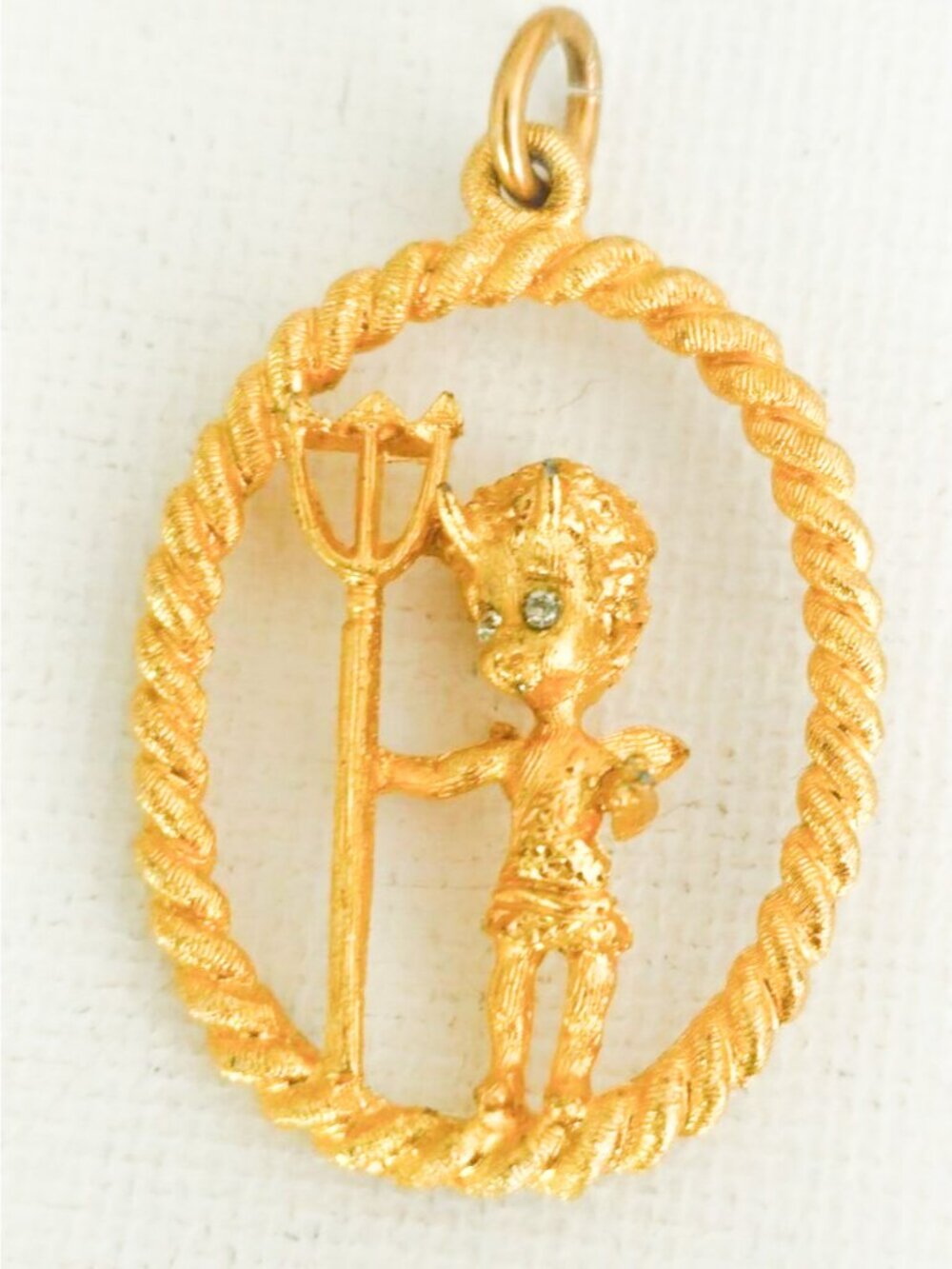 LITTLE DEVIL House of Borvani Gold Tone Charm Pendant w/Crystal Eyes - 60s - 70s